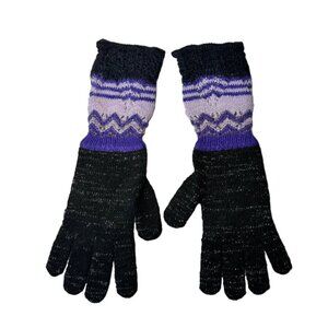 New Missoni Gloves Knit Wool Black Long Purple Cuff Winter Accessories Boho